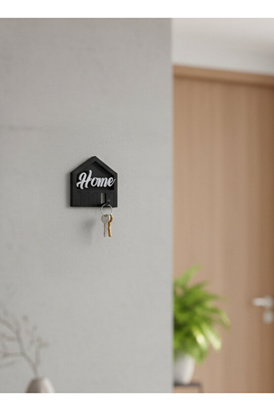 Home Yazılı Siyah Duvar Tipi Anahtarlık Askısı – Modern Anahtar Tutucu (5 Askılı)