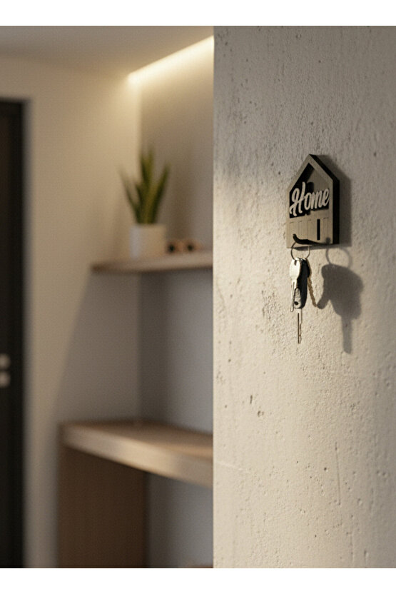 Home Yazılı Siyah Duvar Tipi Anahtarlık Askısı – Modern Anahtar Tutucu (5 Askılı)