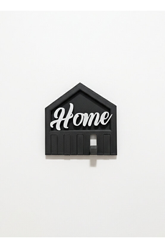 Home Yazılı Siyah Duvar Tipi Anahtarlık Askısı – Modern Anahtar Tutucu (5 Askılı)
