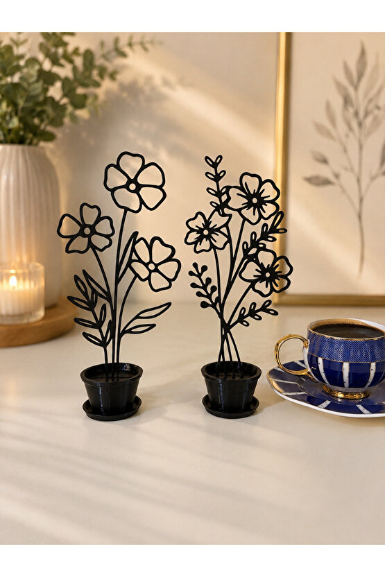 Minimalist Line Art Çiçek Saksı Dekoru – 2’li Set (3D Baskı)