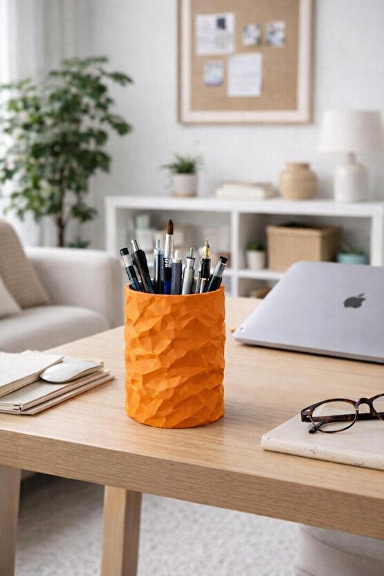 Dokulu 3D Yazıcı Üretimi Dekoratif Masa Üstü Kalemlik ve Organizer