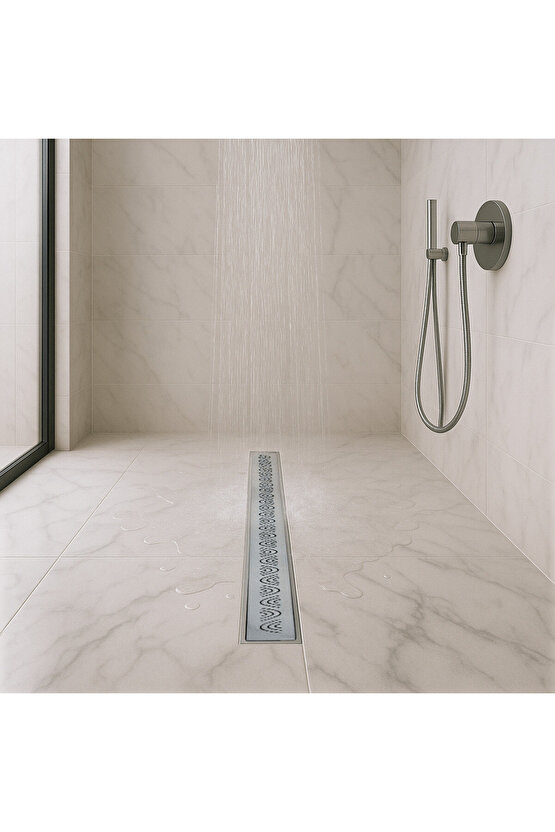 Banyo Paslanmaz Çelik Drenaj Kanalı Duş Su Gider Tahliye Izgarası Bumerang Model 90 cm