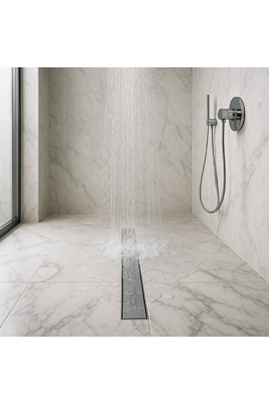 Banyo Paslanmaz Çelik Drenaj Kanalı Duş Su Gider Tahliye Izgarası Düz Model 100 cm