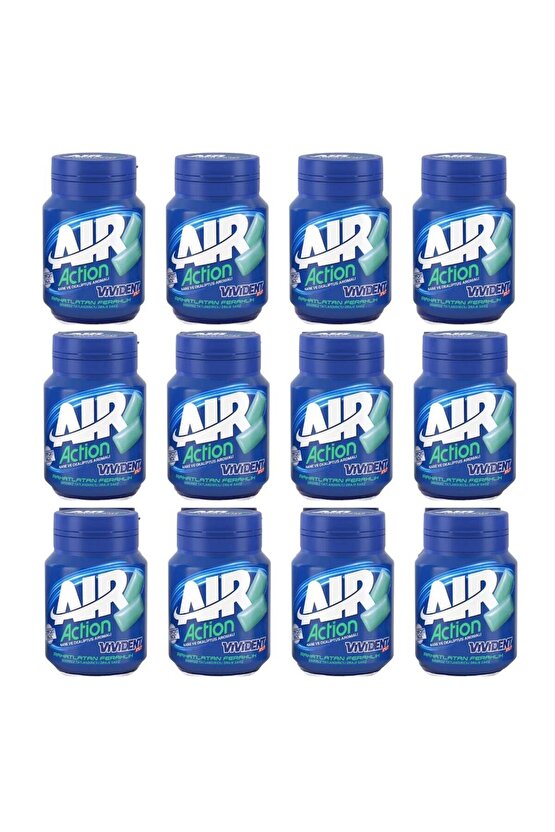 XYLIT Air Action Nane ve Okaliptus Aromalı Şekersiz Tatlandırıcılı Draje Sakız 63 g X 12 Ad