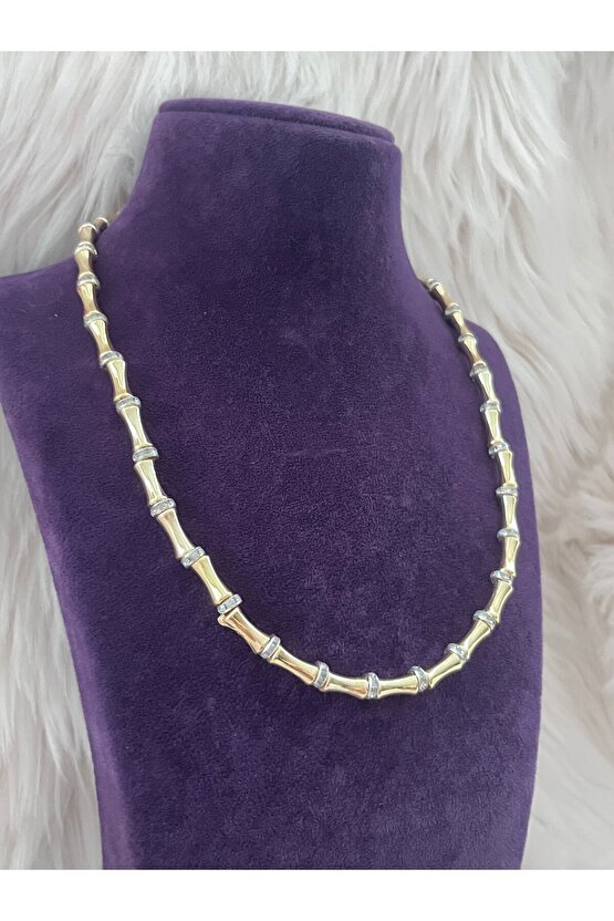 Gold ve taşlı silver detaylı kolye