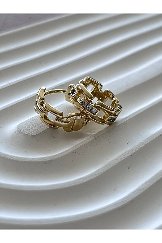 Gold renk zincir detaylı Çelik küpe