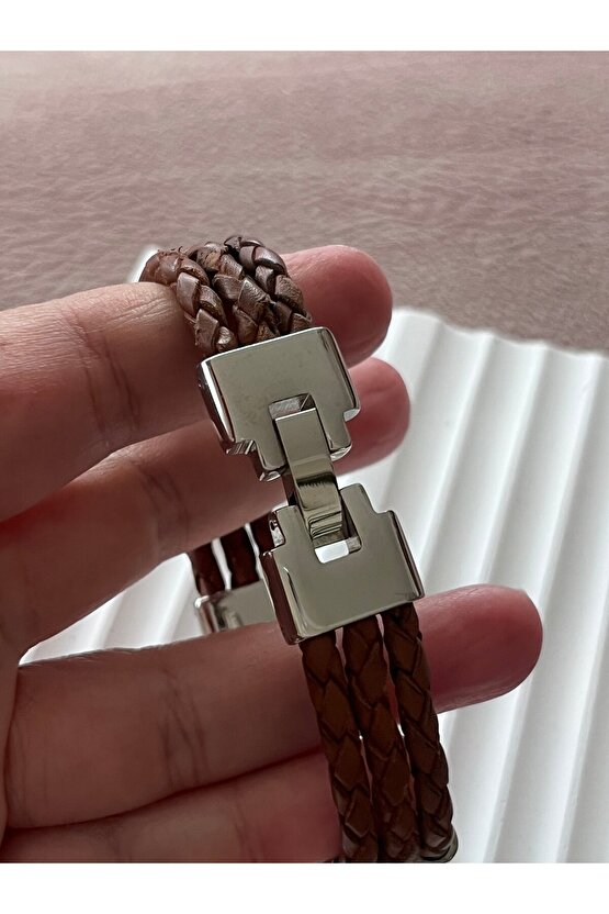 Erkek deri çelik detaylı bileklik