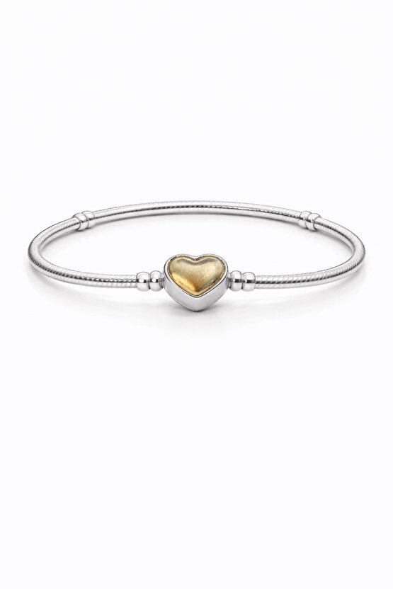 Taşsız Gold Kalp Kilitli Charm Takılan Bileklik