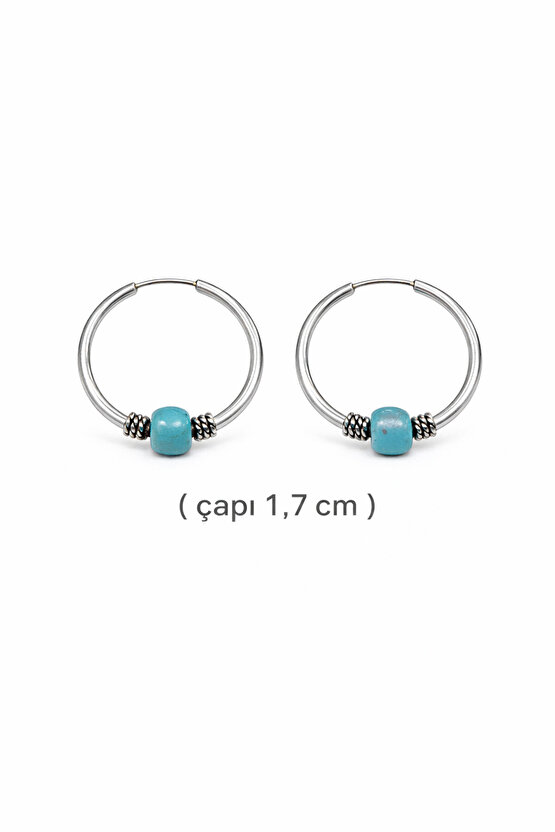 Gümüş Mavi Taşlı 1,7 cm Halka Küpe