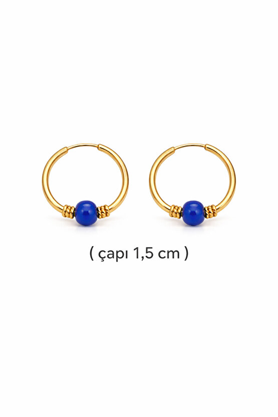 Gümüş Lacivert Taşlı 1,5 cm Halka Küpe