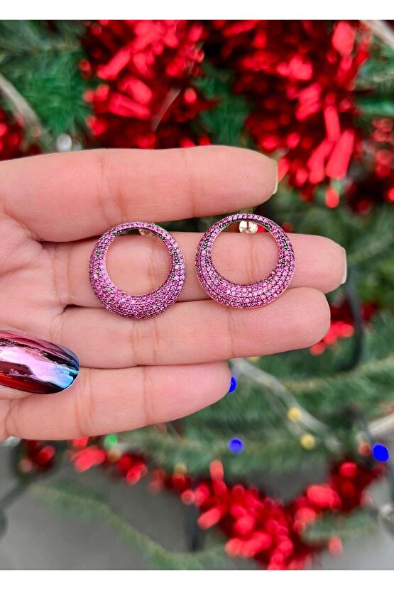 Pembe Taşlı Düğme Küpe