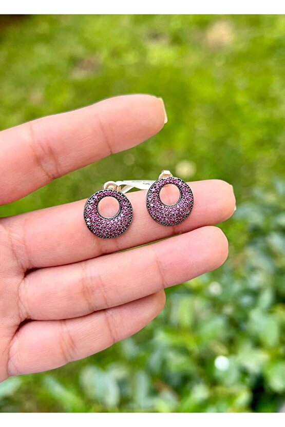 Pembe Taşlı Düğme Küpe