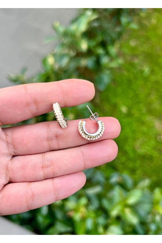 İncili Yarım Halka Küpe