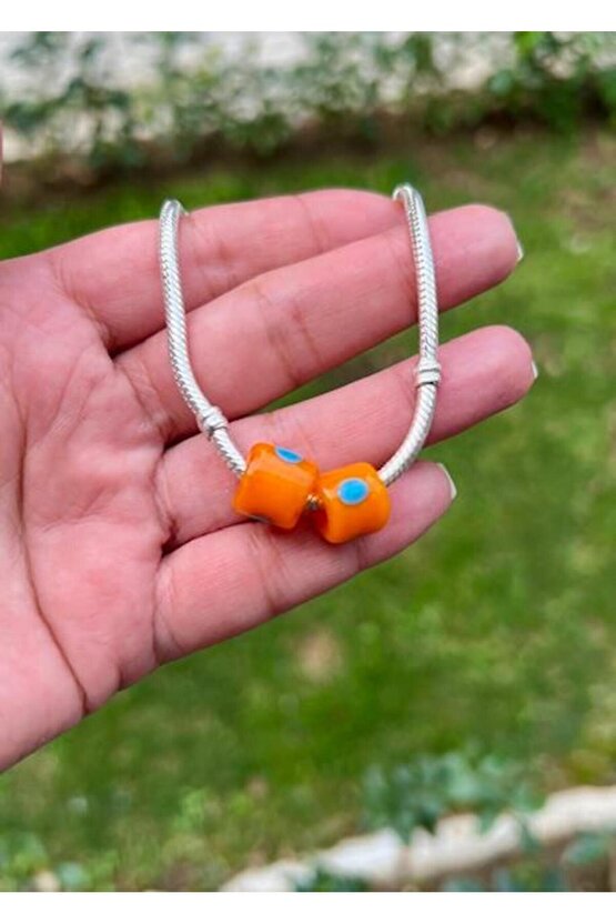 Turuncu Silindir Murano Cam Charm