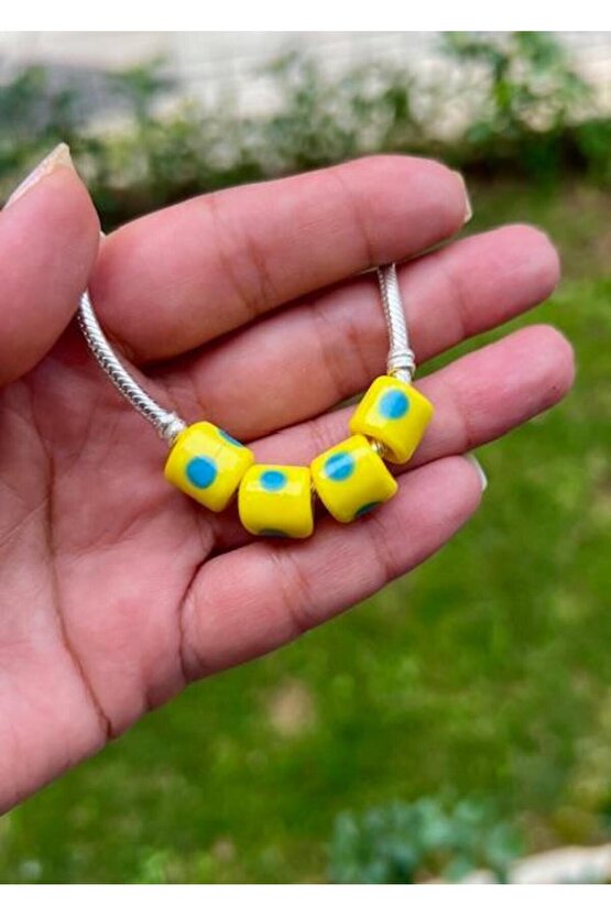 Sarı Silindir Murano Cam Charm