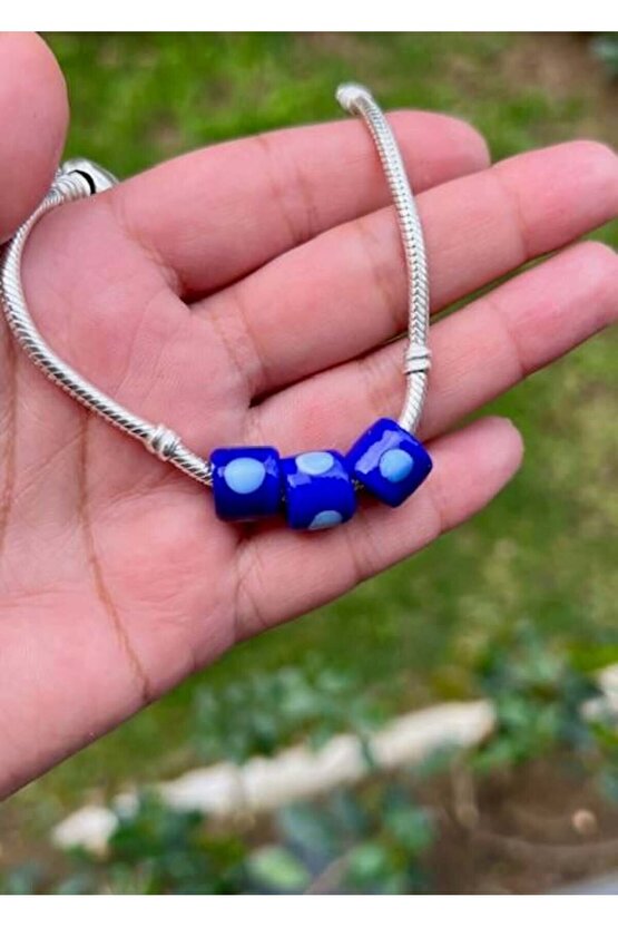 Lacivert Silindir Murano Cam Charm