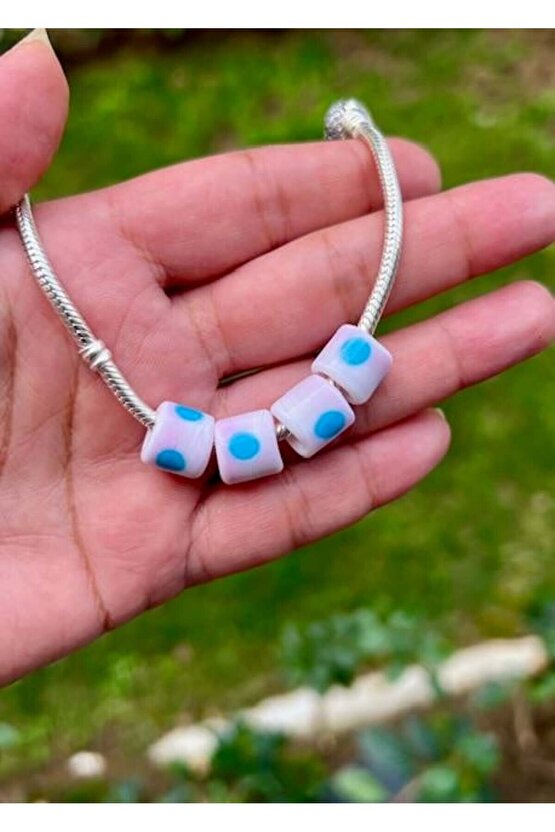 Pembe Silindir Murano Cam Charm