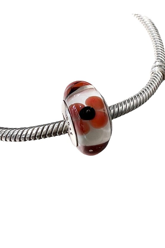 Turuncu Çiçekli Murano Charm
