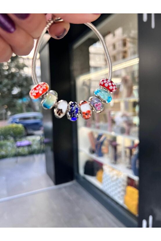 Turuncu Çiçekli Murano Charm