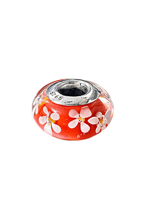 Turuncu Çiçekli Murano Charm