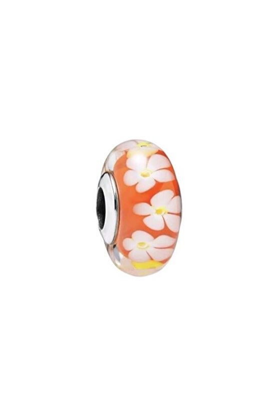 Turuncu Çiçekli Murano Charm