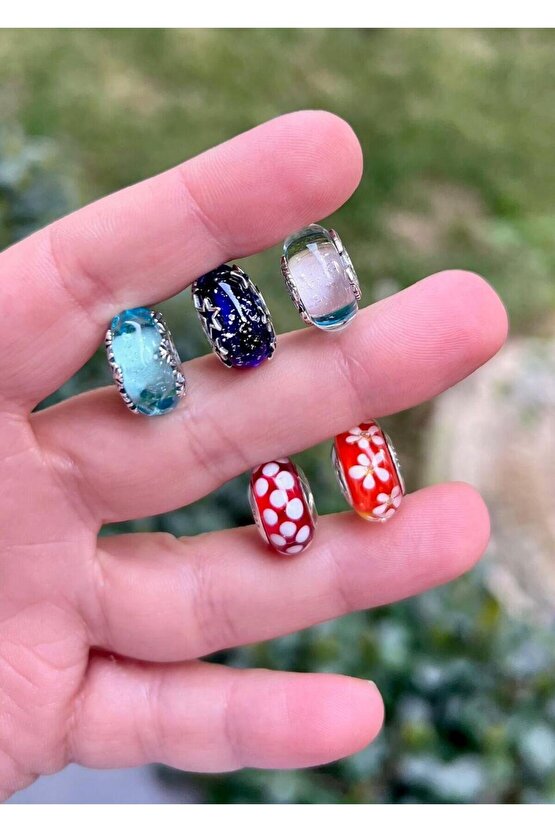 Turuncu Çiçekli Murano Charm