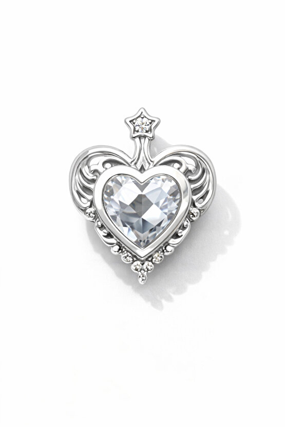 Beyaz Taşlı Kalp Charm