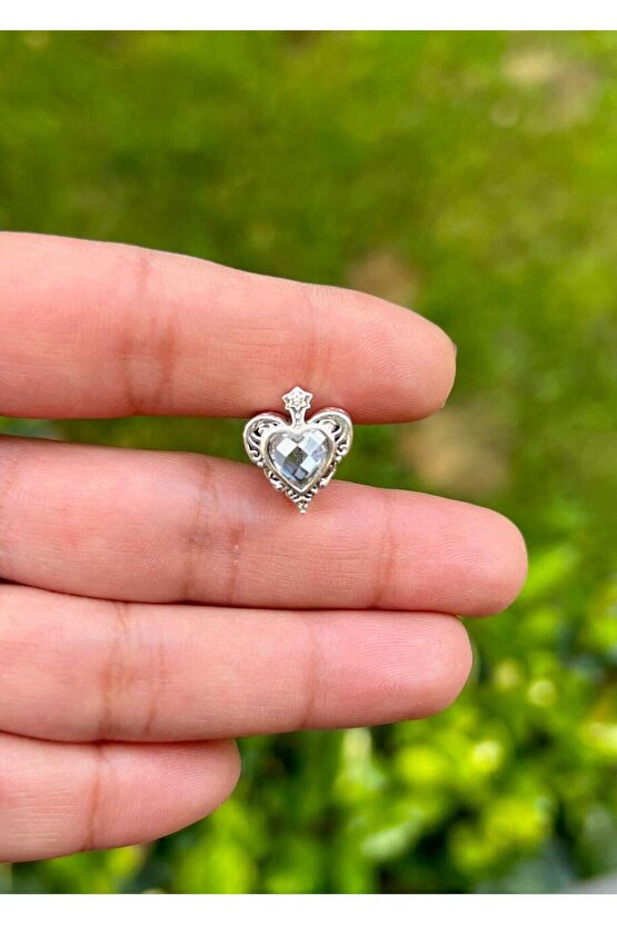Beyaz Taşlı Kalp Charm