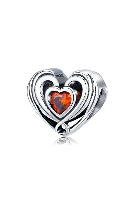 Kırmızı Taşlı Kalp Charm