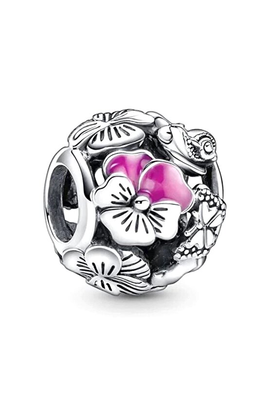 Pembe Çiçekli Küre Charm