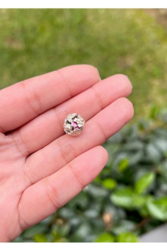 Pembe Çiçekli Küre Charm