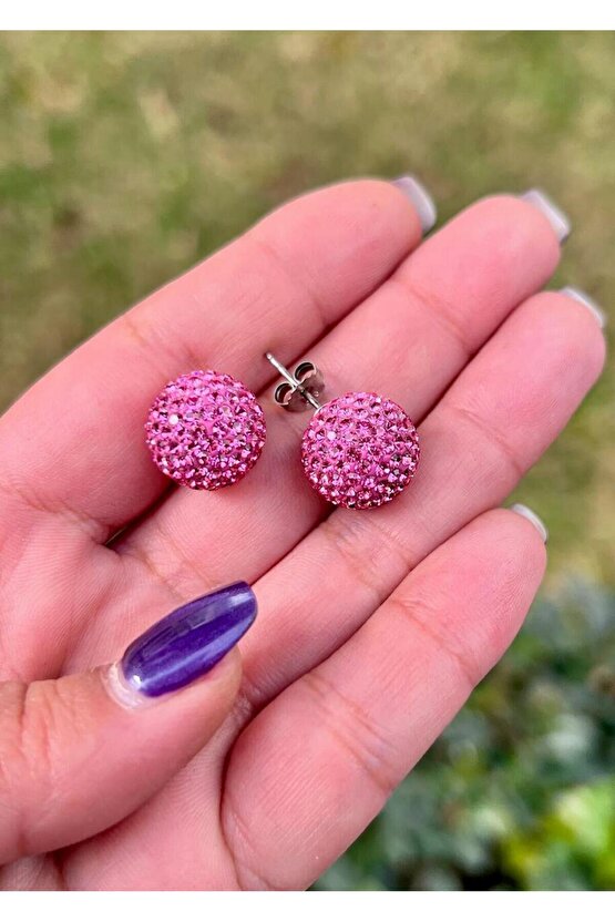 Pembe Disko Top Küpe