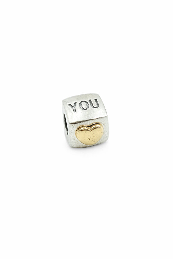 Gold Kalp Figürlü Küp Charm (I Love You)