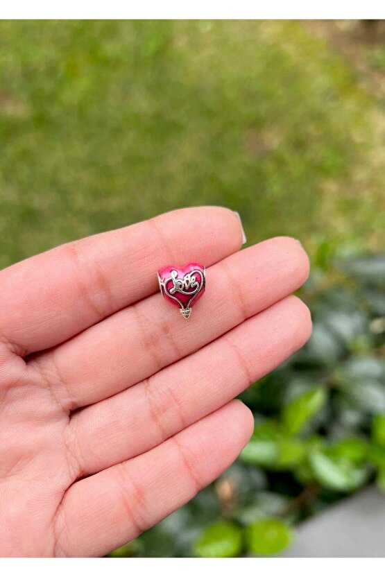 Pembe Taşlı Kalp Charm