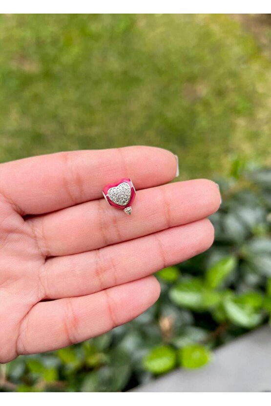 Pembe Taşlı Kalp Charm