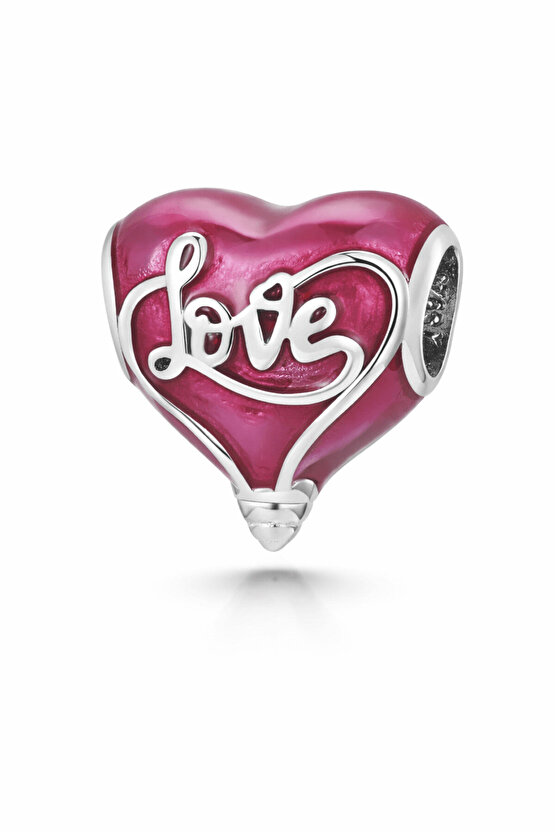 Pembe Taşlı Kalp Charm