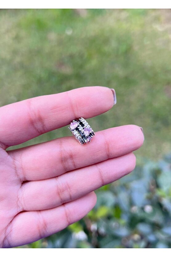 Pembe Kalp Taşlı Silindir Charm