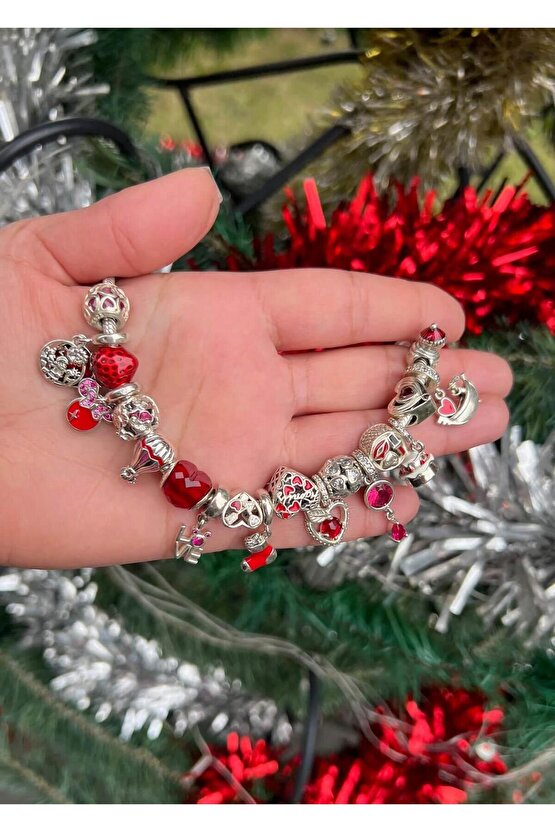 Kırmızı Taşlı Kalp Charm