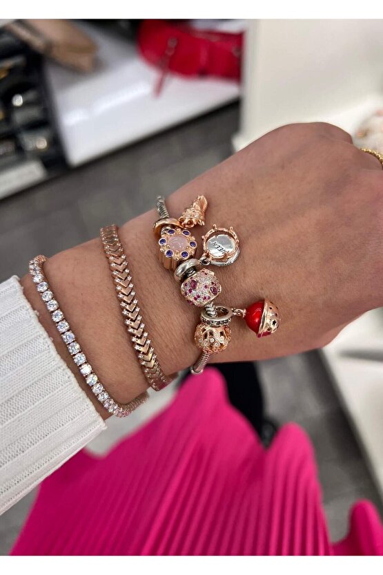 Mor Taşlı Rose Charm