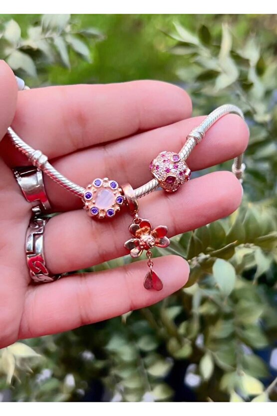 Mor Taşlı Rose Charm