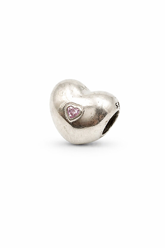 Kalp Pembe Taşlı Charm