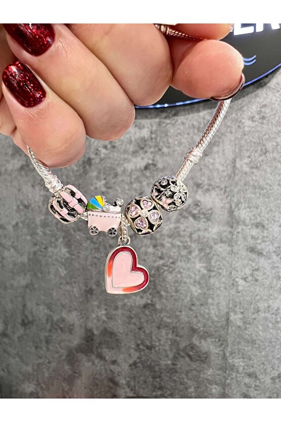 Pembe Şeritli Silindir Charm