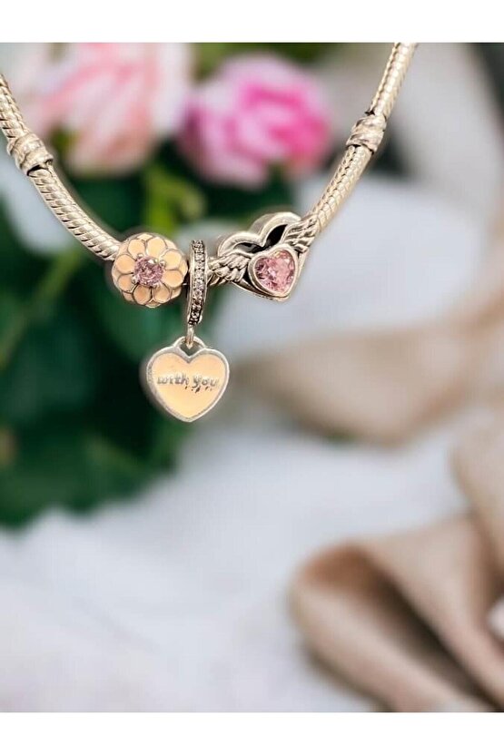 Pembe Çiçekli, Mor Taşlı Küre Charm