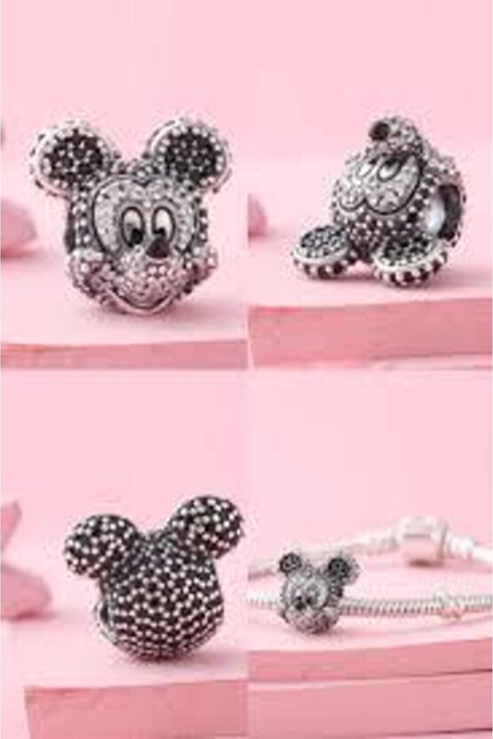 Mickey Siyah Taşlı Charm