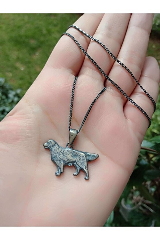 Siyah Kaplamalı Gümüş Köpek Kolye