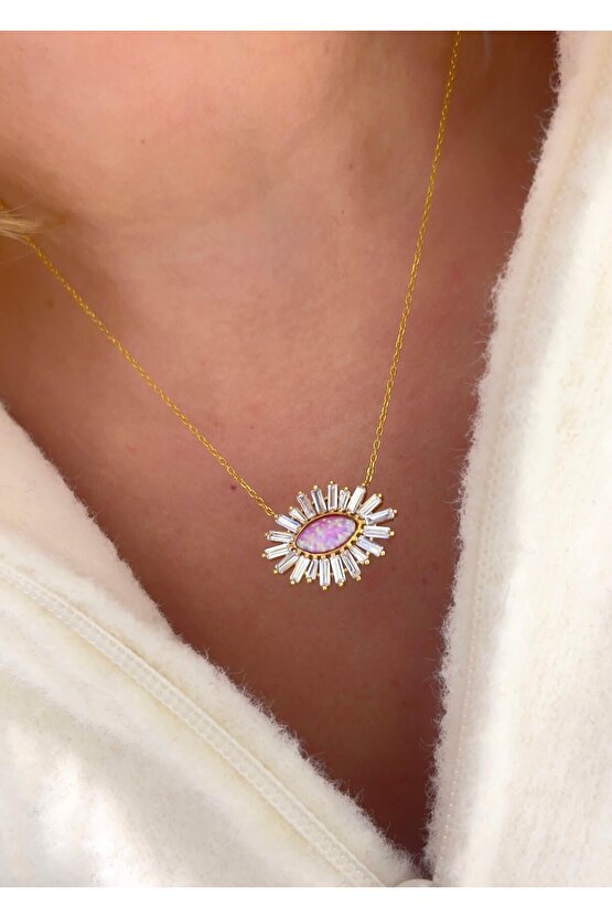 Pembe Opal Göz Kolye
