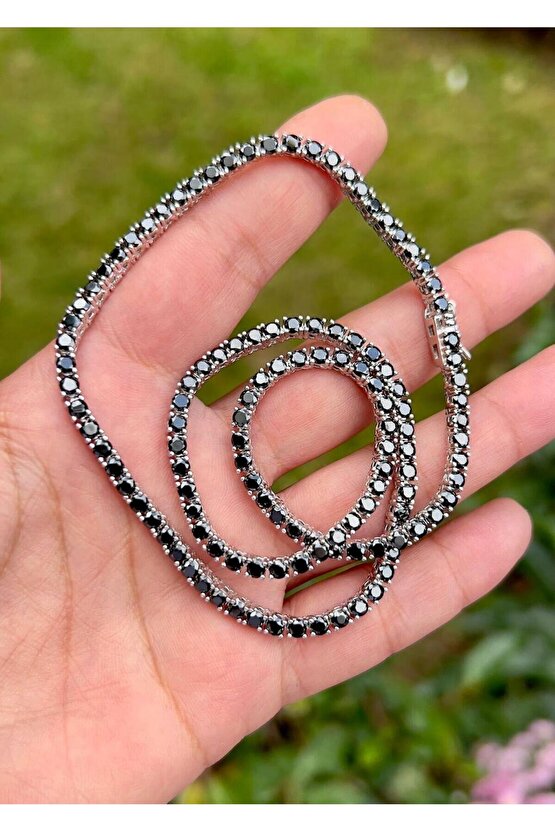 3 mm 42 cm Siyah Taşlı Suyolu Kolye