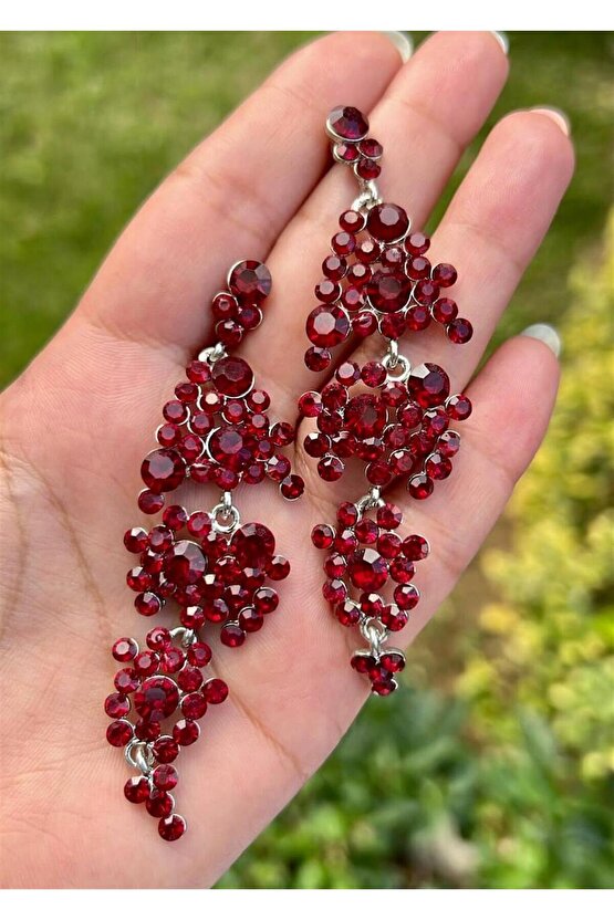 Kırmızı Kristal Abiye Küpe