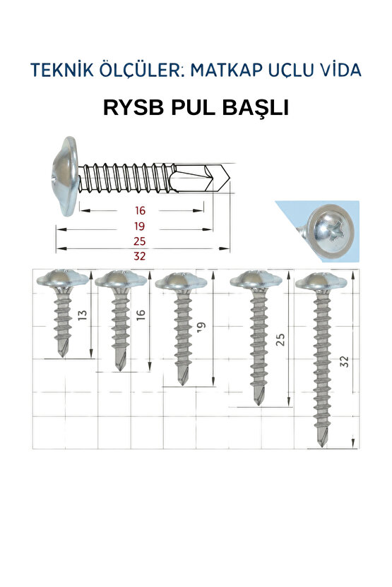 DEMİR CİVATA Pul Başlı (sding) Rysb Akıllı Vida 3,9x13 Mm (50 Adet)