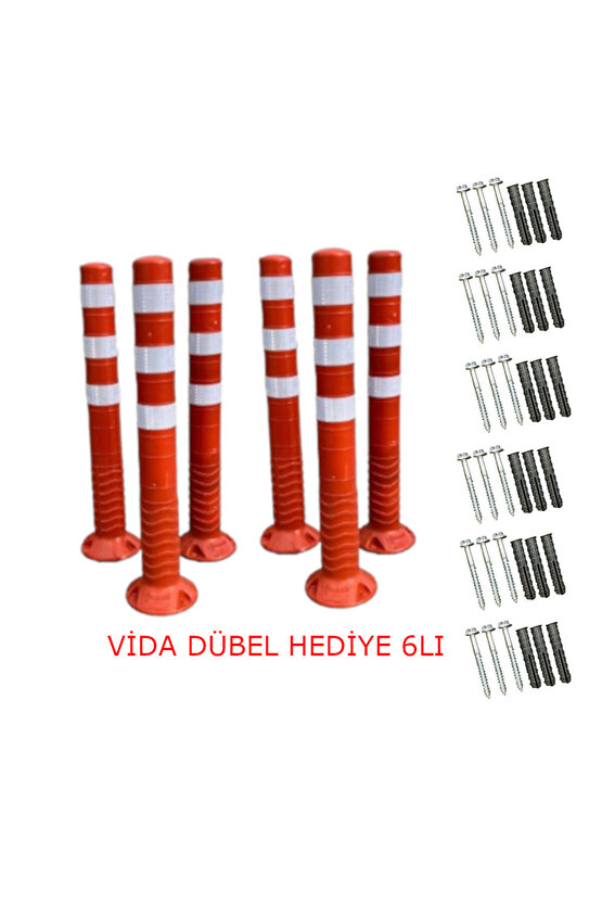 Esnek Otopark Dubası Plastik Yol Şerit Ayırıcı Trafik Dubası 75cm 6 Adet Reflektifli Delinatör